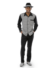 Montique Men's Black 2-Piece Checkered Long Sleeve Walking Suit