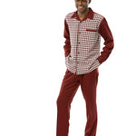 Calico Collection: Montique Checkered 2 Piece Long Sleeve Walking Suit Set In Brick