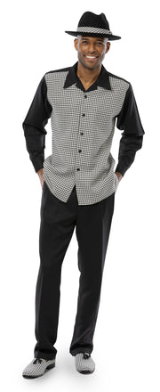 Montique Men's Black 2-Piece Checkered Long Sleeve Walking Suit Set
