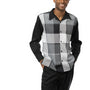 Grid Collection: Montique Black Windowpane Long Sleeve Walking Suit Set -2370