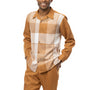 Grid Collection: Montique Copper Plaid Long Sleeve Walking Suit Set -2370