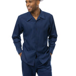 Coalesce Collection: Montique Navy Tone on Tone Walking Suit 2 Piece Long Sleeve Set 2372