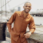 Coalesce Collection: Montique Cognac Tone on Tone Walking Suit 2 Piece Long Sleeve Set 2372