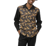 Bequeathal Collection: Black Print Design Walking Suit 2 Piece Long Sleeve Set 2374