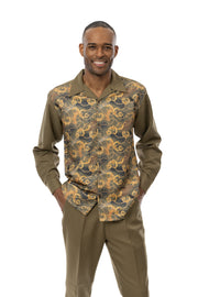 Men's Long Sleeve 2-Piece Print Design Walking Suit - Olive