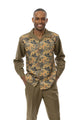 Bequeathal Collection: Olive Print Design Walking Suit 2 Piece Long Sleeve Set 2374