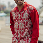 Allurinque Collection: Red Print Design Long Sleeve Walking Suit Set 2377