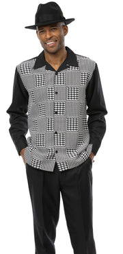 Montique Men's Black 2-Piece Houndstooth Long Sleeve Walking Suit Set