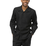 Elocution Collection: 2 Piece Black Tone on Tone Long Sleeve Walking Suit Set 2391
