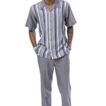 Jivejazzle Collection: Montique Men's Weave Design Walking Suit Set in Grey - 2401