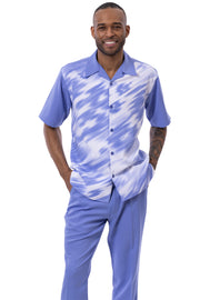 Montique Blue Abstract Print 2 Piece Walking Suit