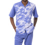 Vibique Collection: Montique Abstract Print 2-Piece Walking Suit Set in Blue - 2404