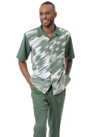 Montique Emerald Abstract Print 2 Piece Walking Suit