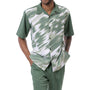 Vibique Collection: Montique Abstract Print 2-Piece Walking Suit Set in Emerald -2404