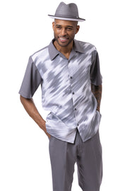 Montique Grey Abstract Print 2 Piece Walking Suit