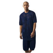 Men's Navy 2 Piece Geometric Knit Short Pants Set