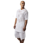 Men's White 2 Piece Geometric Knit Short Pants Set