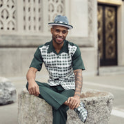 Men's Short Sleeve 2-Piece Checker Plaid Walking Suit - Emerald Green