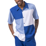 Sharpique Collection: Montique Color Block 2-Piece Walking Suit Set in Cobalt Blue -2407