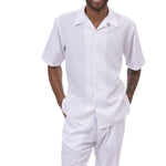 HueHarmony Collection: Montique Tone on Tone 2-Piece Walking Suit Set in White -2408