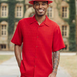 HueHarmony Collection: Montique Tone on Tone 2-Piece Walking Suit Set in Red -2408