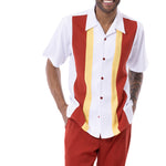 Vogue Collection: Montique Vertical Color Block Walking Suit Set In Crimson Canary - 2410