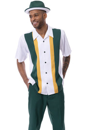 Montique 2 Piece Short Sleeve Vertical Color Block Walking Suit Set - Emerald