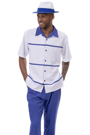 Royal Blue Horizontal Color Block Walking Suit