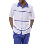 Edge Collection: Men's Horizontal Color Block Walking Suit Set In Royal Blue -2412