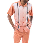 Sunset Collection: Men's Vertical Print Walking Suit Set In Apricot - 2413