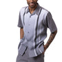Sunset Collection: Men's Vertical Print Walking Suit Set In Grey - 2413