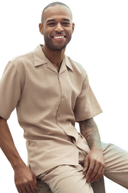 Montique Beige Tone-on-Tone Walking Suit