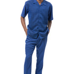 Visionary Collection: Montique's Woven Checkerboard Walking Suit Set In Cobalt -2416