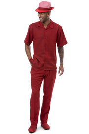 Montique Red Woven Checkerboard Walking Suit