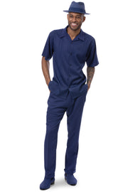 Montique Navy Tone-on-Tone Walking Suit