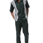 Vintage Charm Collection: Montique's Checker Plaid Color Block Walking Suit Set In Emerald - 2421
