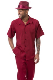 Montique 2 Piece Short Sleeve Solid Walking Suit Set - Burgundy