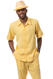 Montique 2 Piece Short Sleeve Solid Walking Suit Set - Canary