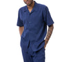 Earthtone Collection: Men's Solid Tone on Tone Walking Suit Set In Navy - 2422
