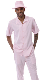 Montique 2 Piece Short Sleeve Solid Walking Suit Set - Pink