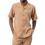 Earthtone Collection: Men's Solid Tone on Tone Walking Suit Set In Tan - 2422