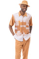 Geometric Collection: Men's Solid Tone on Tone Tetris Desgin Walking Suit Set in Biscuit Tan - 2423