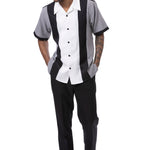 Monochrome Collection: Men's Houndstooth with Color Block Walking Suit Set In Black-2424