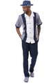 Houndour Collection: Men's Houndstooth with Color Block Walking Suit Set In Navy -2424