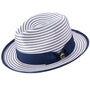 Pandora Collection: Montique Navy Striped Fedora Hat with Ribbon Band