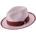 Pandora Collection: Montique Burgundy Striped Fedora Hat with Ribbon Band