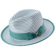 Emerald Striped Fedora Hat 2 1/4 Inch Brim Ribbon Band