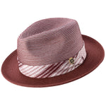 Tucana Collection: Montique Burgundy Fedora Hat with Checkered Ribbon Band