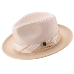 Tucana Collection: Montique Beige Fedora Hat with Checkered Ribbon Band