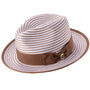 Pandora Collection: Montique Cappuccino Striped Fedora Hat with Ribbon Band